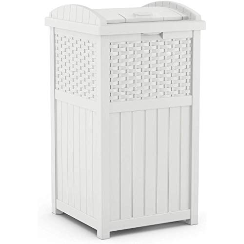 Suncast Abfalleimer für Terrasse, aus Kunstharz, mit Deckel, für Garten, Terrasse oder Terrasse, Weiß, Modell GHW1732WH von Suncast