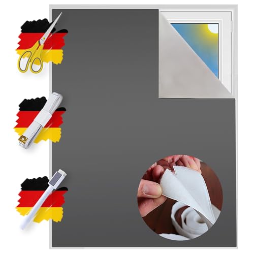 Verdunklungsstoff Meterware | Hitzeschutz oder Kälteschutz | Sonnenschutz zu 100% Verdunkelung | Folie mit Thermobeschichtung für alle Fenster | Rollo ohne bohren | Blackout (Grau mit Klettband) von Sunce24