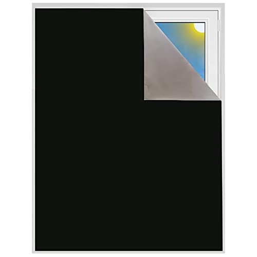 Verdunklungsstoff Meterware | Hitzeschutz oder Kälteschutz | Sonnenschutz zu 100% Verdunkelung | Folie mit Thermobeschichtung für alle Fenster | Rollo ohne bohren | Blackout (Schwarz nur Stoff) von Sunce24