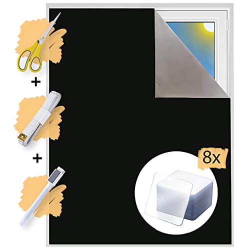 Verdunklungsstoff Meterware | Hitzeschutz oder Kälteschutz | Sonnenschutz zu 100% Verdunkelung | Folie mit Thermobeschichtung für alle Fenster | Rollo ohne bohren | Blackout (Schwarz mit Nano Pads) von Sunce24