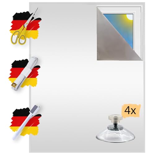 Verdunklungsstoff inkl. Saugnäpfe | Sonnenschutz zu 100% Verdunkelung | Folie mit Thermobeschichtung | Meterware für Fenster und Dachfenster lichtundurchlässig | Blackout (Perlweiß mit Saugnäpfen) von Sunce24