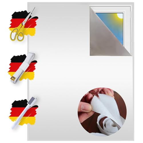 Verdunklungsstoff inkl. selbstklebendem Klettband | Sonnenschutz zu 100% Verdunkelung | Folie mit Thermobeschichtung | Meterware für Fenster und Dachfenster lichtundurchlässig (Perlweiß mit Klettband) von Sunce24