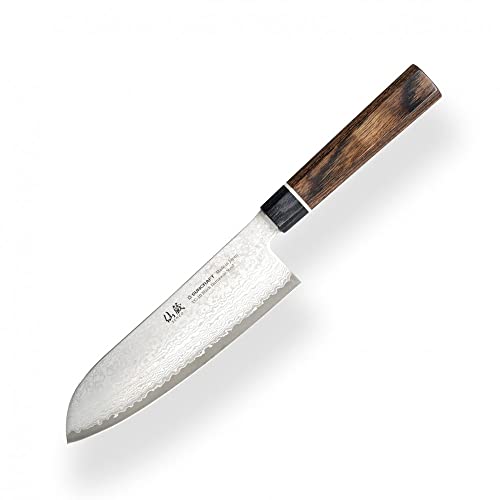 Suncraft SXLBD-04 VG-10 Black Damascus Santoku Messer - Kern aus japanischem VG-10 Stahl zwischen 66 Schichten aus 2 rostfreien Damaststählen und ergonomischem Griff, Klinge 167 mm von Suncraft