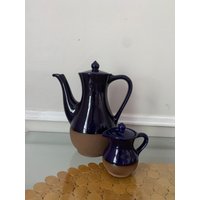 Mcm Tall Cobalt Blue St Joseph Beauceware Keramik Kaffeekanne & Milchkännchen Made in Canada von SundayRestoration