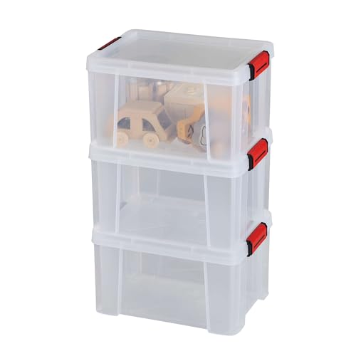 SUNDIS Clip'N Store, 3er-set Aufbewahrungsboxen 17l mit Schnappdeckel, transparentem Kunststoff, verstärkt, stapelbar, für Lebensmittelkontakt geeignet von Sundis