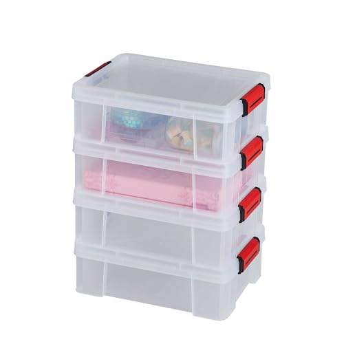 SUNDIS Clip'N Store, 4er-set Aufbewahrungsboxen 9l mit Schnappdeckel, transparentem Kunststoff, verstärkt, stapelbar, für Lebensmittelkontakt geeignet von Sundis