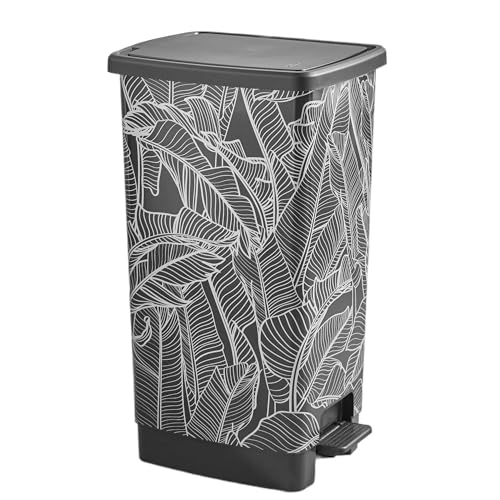 Sundis Cover Bin, Mülleimer 40l mit Pedal und Deckel, aus recyceltem Kunststoff, rechteckig, Dschungelstil, mit Henkeln zum Aufhängen und Verstecken der Tasche, für Küche, Büro von Sundis