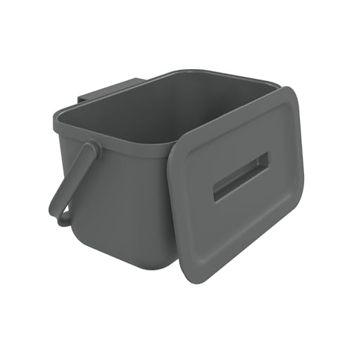 SUNDIS Loops, 4L Mülleimer für Mülltrennung im Innenbereich, rechteckig, aus recyceltem Kunststoff, grau, mit Deckel und Tragegriff, ideal für Bioabfälle, Küche, Kantine, Restaurant, Pausenraum von Sundis