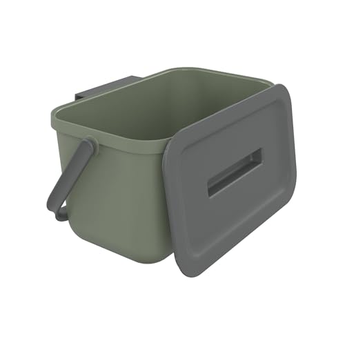 SUNDIS Loops, 4L Mülleimer für Mülltrennung im Innenbereich, rechteckig, aus recyceltem Kunststoff, grün, mit Deckel und Tragegriff, ideal für Bioabfälle, Küche, Kantine, Restaurant, Pausenraum von Sundis