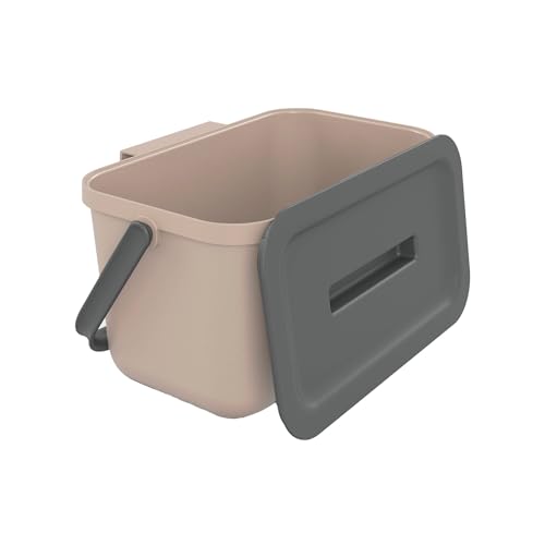 SUNDIS Loops, 4L Mülleimer für Mülltrennung im Innenbereich, rechteckig, aus recyceltem Kunststoff, taupe, mit Deckel und Tragegriff, ideal für Bioabfälle, Küche, Kantine, Restaurant, Pausenraum von Sundis