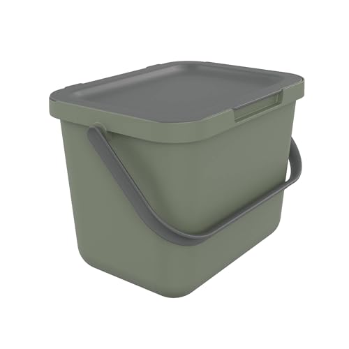 SUNDIS Loops, 6L Mülleimer für Mülltrennung im Innenbereich, rechteckig, aus recyceltem Kunststoff, grün, mit Deckel und Tragegriff, ideal für Bioabfälle, Küche, Kantine, Restaurant, Pausenraum von Sundis