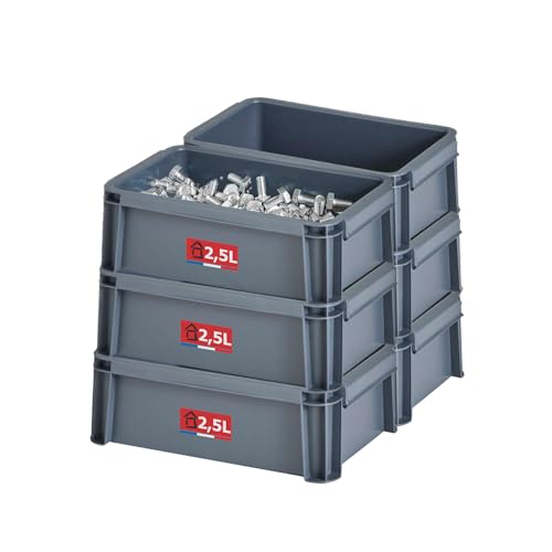 SUNDIS Master Box, 6er-set Aufbewahrungsboxen 2,5L, aus recyceltem Kunststoff, robust und verstärkt, stapelbar und kombinierbar, ideal für Werkstatt, Heimwerker, Transport SUNDIS Master Box, 6er-set Aufbewahrungsboxen 2,5L, aus recyceltem Kunststoff, robust und verstärkt, stapelbar und kombinierbar, ideal für Werkstatt, Heimwerker, Transport von Sundis