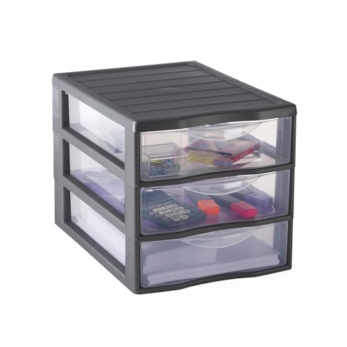SUNDIS Orgamix, schubladenbox aus Kunststoff, 3 transparente Schubladen für A4-Papier, Höhe 25,5 cm, stapelbar, ideal für Schreibtisch, Unterricht, Dokumente, Zubehör von Sundis