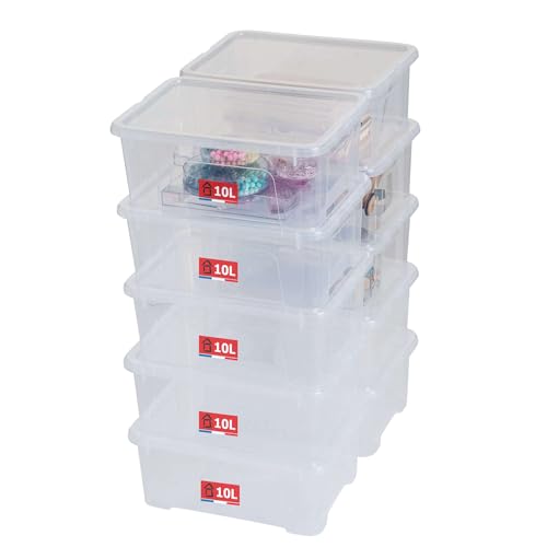 SUNDIS View Box, 10er-set Aufbewahrungsbox mit deckel, 10L, transparentem Kunststoff, stapelbar, ideal für ideal für kleine Gegenstände im Haushalt und im Büro von Sundis