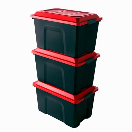 Sundis Locker 60L x3 aufbewahrungsbox mit Deckel, Kunststoff, Schwarz und Rot, 3 von Sundis