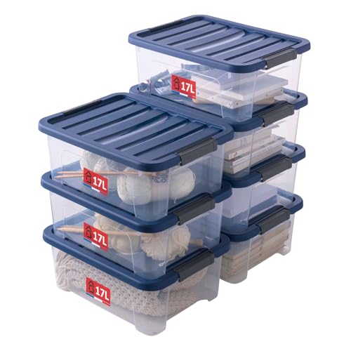 Sundis Wave Box, 7er-set Aufbewahrungsboxen mit deckel, 17L, mit clips, transparentem Kunststoff, stapelbar, ideal für die Aufbewahrung im Schlafzimmer, im Ankleidezimmer, im Büro, im Waschküche von Sundis