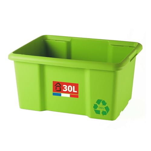Sundis Aufbewahrungsbox 30L, aus recyceltem Kunststoff grün, L.45,5XL.36,5X H23cm, stapelbar, vielseitig einsetzbar, ideal für die Werkstatt, zum Heimwerken oder für den Transport von Sundis