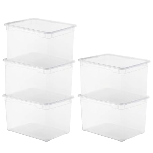 Sundis Clear Box, Aufbewahrungsbox, 46L, Kunststoff, transparent, mit Deckel, stapelbar, 5 Stück von Sundis