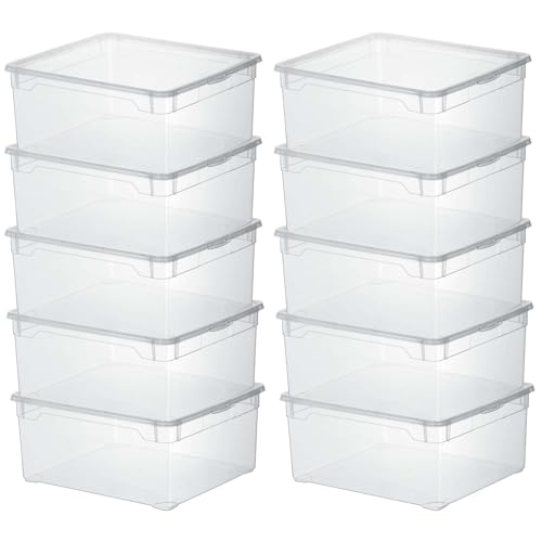 Sundis Clear Box, 10er-set Aufbewahrungsboxen mit deckel, 18L, transparentem Kunststoff, stapelbar, ideal für die Aufbewahrung von Kleidung von Sundis