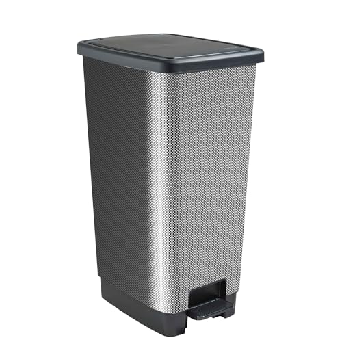 Sundis Cover Bin, Mülleimer 40l mit Pedal und Deckel, aus recyceltem Kunststoff, rechteckig, Carbon-Look, mit Henkeln zum Aufhängen und Verstecken der Tasche, für Küche, Büro von Sundis