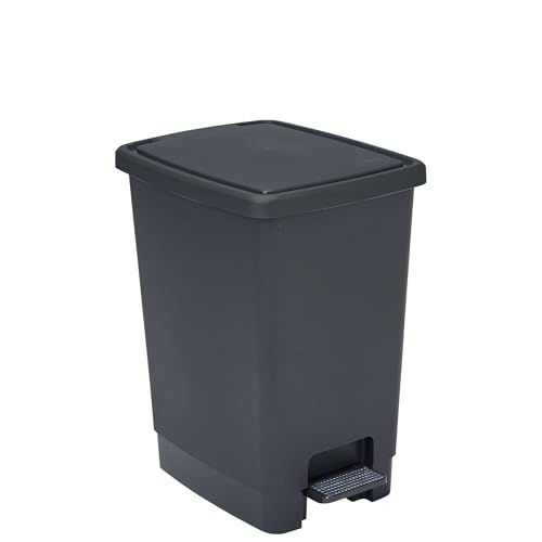 Sundis Flat Bin, Mülleimer 30l mit Pedal,aus recyceltem Kunststoff, rechteckig, mit Henkeln zum Aufhängen und Verstecken der Tasche, schwarz und anthrazit, für Küche, Büro, Waschküche, Garage von Sundis
