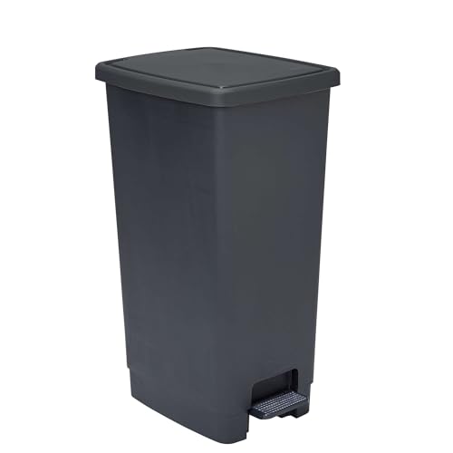 Sundis Flat Bin, Mülleimer 40l mit Pedal,aus recyceltem Kunststoff, rechteckig, mit Henkeln zum Aufhängen und Verstecken der Tasche, schwarz und anthrazit, für Küche, Büro von Sundis