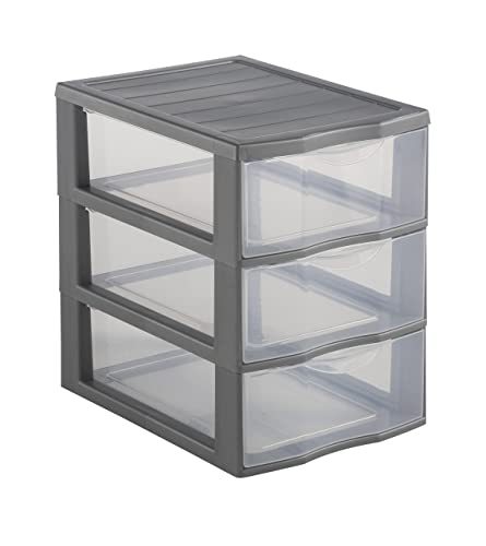 SUNDIS Orgamix, schubladenbox aus Kunststoff, 3 transparente Schubladen im Format A5, Höhe 25,5 cm, stapelbar, ideal zur Aufbewahrung von Kosmetika, Schmuck, Accessoires, Vorräten von Sundis