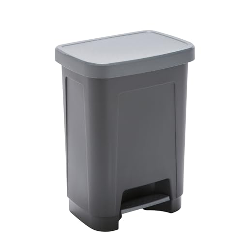 SUNDIS Step Bin, Mülleimer 25l mit Pedal und Deckel, aus recyceltem Kunststoff, rechteckig, schwarz und anthrazit, für Küche, Büro, Waschküche, Garage, Werkstatt, Badezimmer von Sundis