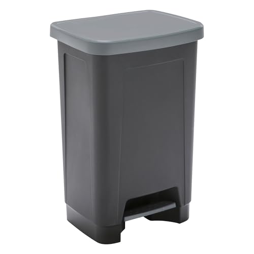 Sundis Step Bin, Mülleimer 50l mit Pedal und Deckel, aus recyceltem Kunststoff, rechteckig, schwarz und anthrazit, für Küche, Büro, Waschküche, Garage, Werkstatt von Sundis