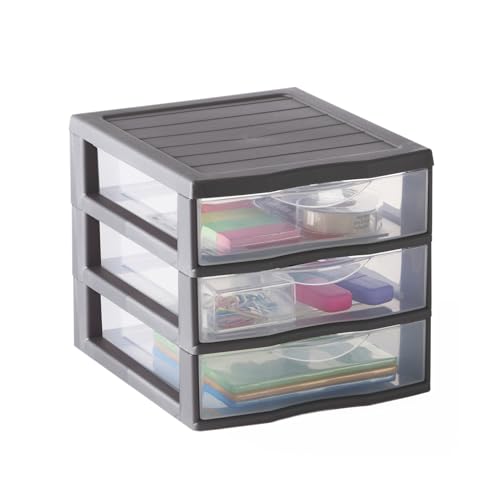 SUNDIS Orgamix, schubladenbox aus Kunststoff, 3 transparente Schubladen im Format A6, Höhe 17 cm, stapelbar, ideal zur Aufbewahrung von Kosmetika, Schmuck, Accessoires, Vorräten von Sundis