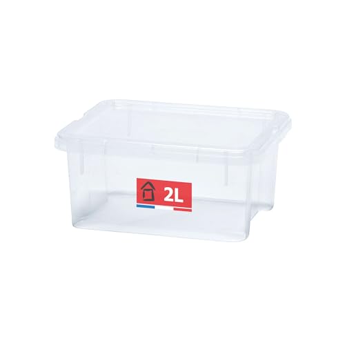 SUNDIS View Box, Aufbewahrungsbox mit deckel, 2L, transparentem Kunststoff, stapelbar, ideal für Kosmetika, Schmuck, Stifte und Filzstifte, Nähzubehör, Perlen von Sundis