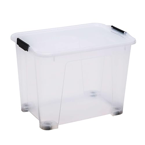Sundis View Box, Aufbewahrungsbox, 60 l, Kunststoff, transparent, mit Deckel, stapelbar, vielseitig einsetzbar, ideal für Spielzeug, Kleidung und Dokumente von Sundis