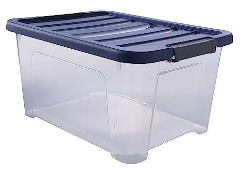 Sundis Wave Box, Aufbewahrungsbox mit deckel, 24L, mit clips, transparentem Kunststoff, stapelbar, ideal für die Aufbewahrung im Schlafzimmer, im Ankleidezimmer, im Büro oder in der Waschküche von Sundis
