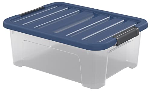 Sundis Wave Box, Aufbewahrungsbox mit deckel, 25L, mit clips, transparentem Kunststoff, stapelbar, ideal zum Aufbewahren unter dem Bett, im Ankleidezimmer, im Büro oder in der Waschküche von Sundis