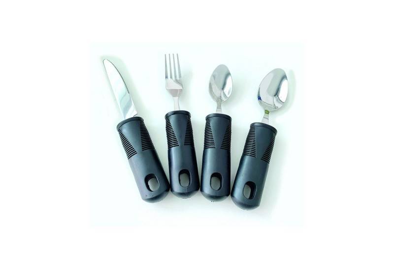 Sundo Homecare Besteck-Set Besteck SET PRAKTISCH mit großem Griff 4-teilig Messer Gabel Esslöffel (4-tlg), Edelstahl, Griff TPR von Sundo Homecare