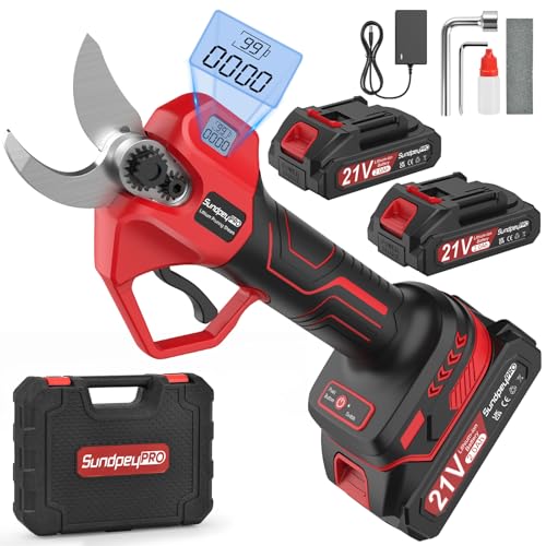 SundpeyPRO 21V Elektrische Akku-Astschere – Akku-Gartenschere mit zwei 2,0-Ah-Akkus und Bürstenlosem Motor – Akku Garten Schere mit max Schnittdurchmesser von 35 mm und Tragetasche für Obstgarten von SundpeyPRO
