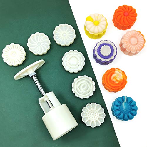 Keksstempel Mondkuchenform Stempel, Plätzchenpresse Mittelherbstfest DIY Dekoration Presse Keksausstecher Form Runde Keksausstecher Set Fondant Kuchendekoration (Round Floral, 50g) von Suneke