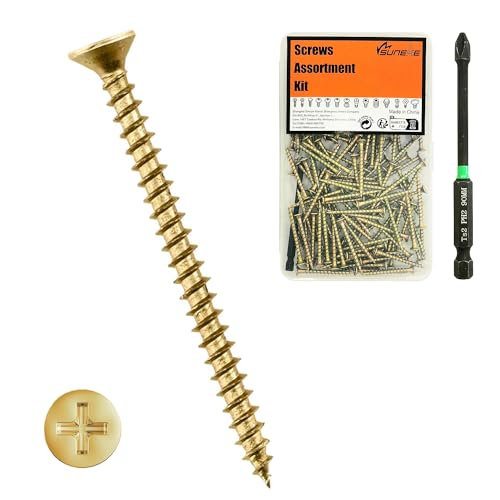 Suneke 60 Stück M4.2mm X 80mm Hohe Härte Trockenbauschrauben, Zink, Grobgewinde, Flachkopf, Holz-Schrauben mit Organizer Box & 1 PH2#2 Langer Bit von Suneke