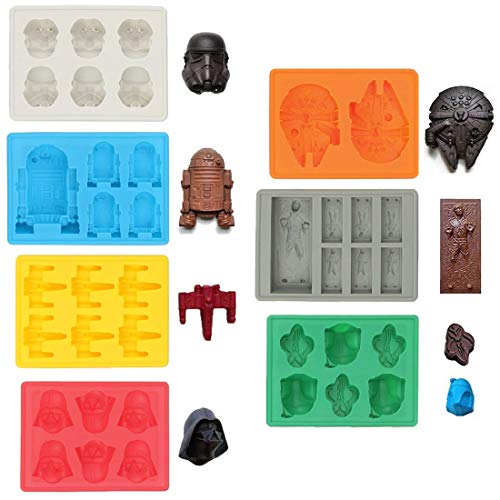 Sunerly Eiswürfelformen/Silikonförmchen in Form von Star-Wars-Charakteren, ideal für Schokolade, Eiswürfel, Wackelpudding, Süßigkeiten, Desserts, Backwaren, Seife und Kerzen (Set mit 7 Formen) von Sunerly