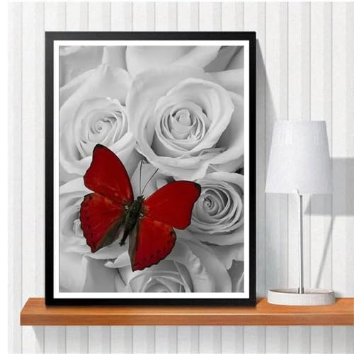 Diamond Painting Erwachsene Anfänger,5D Square Vollbohrer diamond painting set,DIY Diamant Painting Bilder Erwachsene diamant kunst Kits für Home Wanddekor,Roter Schmetterling 25x45cm von Suneve