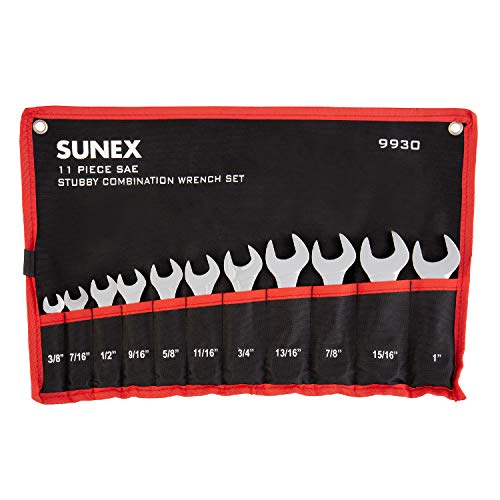 Sunex Tools 9930 SAE Stubby Ringmaulschlüssel-Set, 3/8 Zoll - 15/15 Zoll, 11-teilig von Sunex