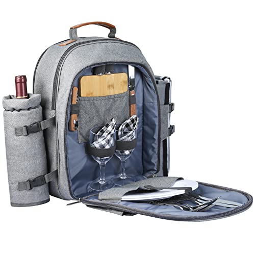 Sunflora Picknick Rucksack Set 2 Personen mit Isoliertem Kühlung und Decke, Picknickkorb 2 Personen für Familie Camping Outdoor(Grau) von Sunflora