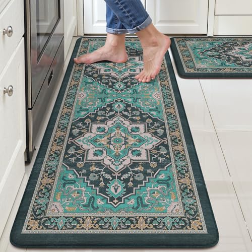 Sungea Küchenmatten, gepolstert, Anti-Ermüdungs-Küchenmatten für Boden, Bauernhaus, Grün, Küchenteppich, rutschfest, Memory-Schaum, bequeme Stehmatte, Teppich für Waschbecken, Waschküche, Büro, 2 Sungea Küchenmatten, gepolstert, Anti-Ermüdungs-Küchenmatten für Boden, Bauernhaus, Grün, Küchenteppich, rutschfest, Memory-Schaum, bequeme Stehmatte, Teppich für Waschbecken, Waschküche, Büro, 2 von Sungea