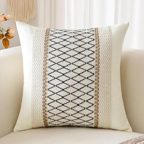 Sungeek 1 Stück Boho Kissenbezüge, Baumwolle & Sackleinen Zierkissenbezüge Dekorativ Kissenbezug Dekokissen Sofakissen Boho Style Deko Bezug Kissenhülle für Sofa Wohnzimmer (Beige Stil A, 45x45 cm) von Sungeek