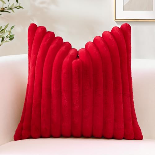 Sungeek 1 Stück Plüsch Samt Kissenbezug, Kunstpelz Weich Kissenbezüge Sofakissen Dekokissen Deko Zierkissenbezüge Flauschig Kissenhülle für Schlafzimmer Wohnzimmer (40x40cm, Rot) von Sungeek