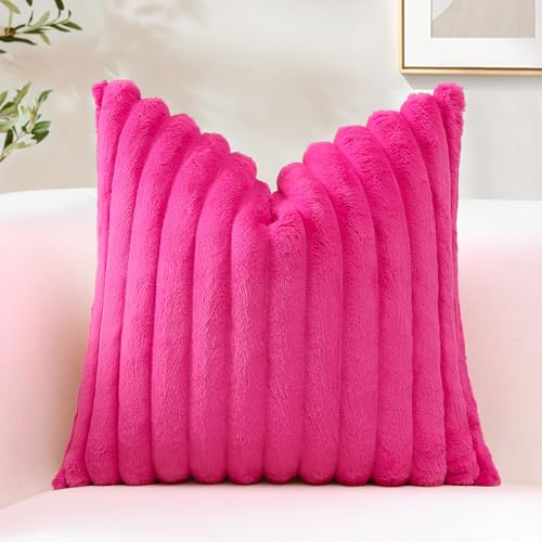 Sungeek 1 Stück Plüsch Samt Kissenbezug, Kunstpelz Weich Kissenbezüge Sofakissen Dekokissen Deko Zierkissenbezüge Flauschig Kissenhülle für Schlafzimmer Wohnzimmer (60x60cm, Heiß Rosa) von Sungeek