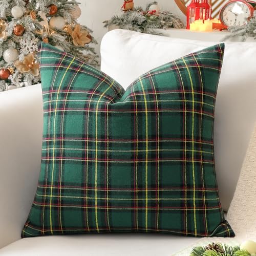 Sungeek 1 Stück Weihnachten Schottisches Karo Kissenbezug, Plaid Tartan Dekorativ Zierkissenbezüge Kariert Kissenbezüge Dekokissen Deko Bezug Kissenhülle für Sofa Schlafzimmer 40x40cm (Grün) von Sungeek