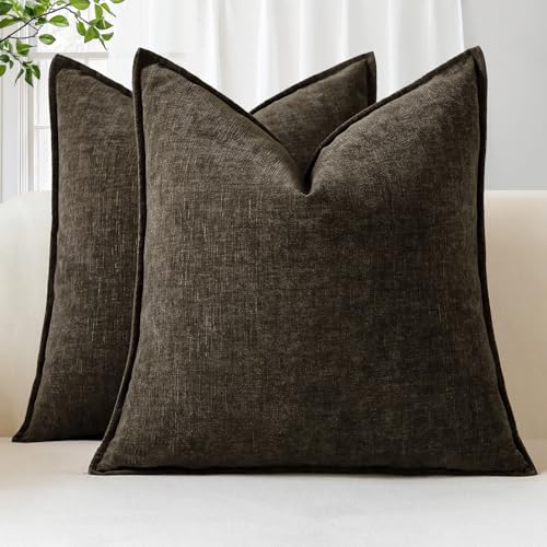 Sungeek 2er Set Chenille Kissenbezüge, Weich Dekorativ Zierkissenbezüge Umwickelte Kante Kissenbezug Dekokissen Deko Bezug Einfarbig Kissenhülle für Sofa Schlafzimmer Wohnzimmer (40x40cm, Braun) von Sungeek