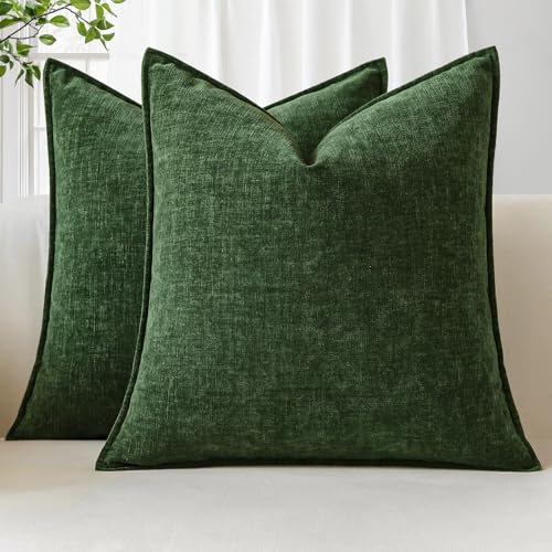 Sungeek 2er Set Chenille Kissenbezüge, Weich Dekorativ Zierkissenbezüge Umwickelte Kante Kissenbezug Dekokissen Deko Bezug Einfarbig Kissenhülle für Sofa Schlafzimmer Wohnzimmer (40x40cm, Grün) von Sungeek