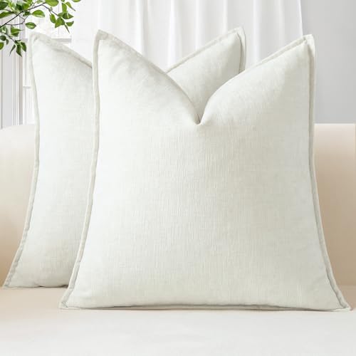 Sungeek 2er Set Chenille Kissenbezüge, Weich Dekorativ Zierkissenbezüge Umwickelte Kante Kissenbezug Dekokissen Deko Bezug Einfarbig Kissenhülle für Sofa Schlafzimmer Wohnzimmer (60x60cm, Creme Weiß) von Sungeek